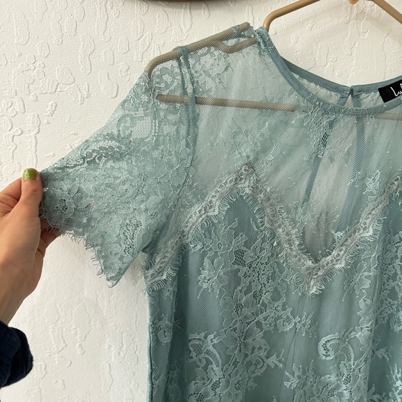 Lulus Pure Genius Sheer Sage Green Lace Top S - Picture 3 of 9